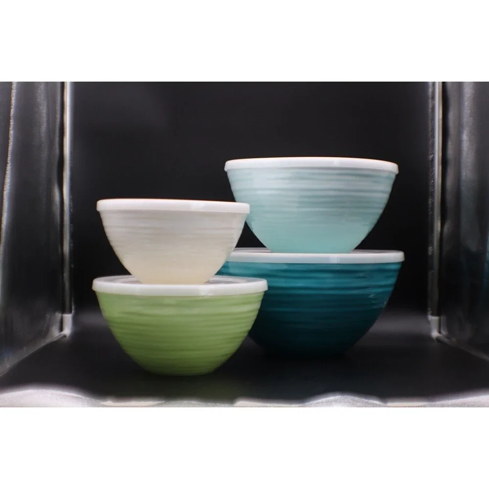 Melamine Mixing Bowls with Plastic Lids by Pandex Heavy Duty Durable 8 Pc Set